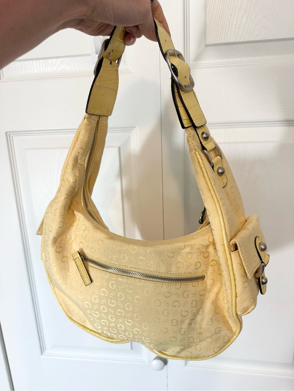 Deadstock Vintage Y2K GUESS Yellow Monogram Hobo Bag NWT - Picture 7 of 15